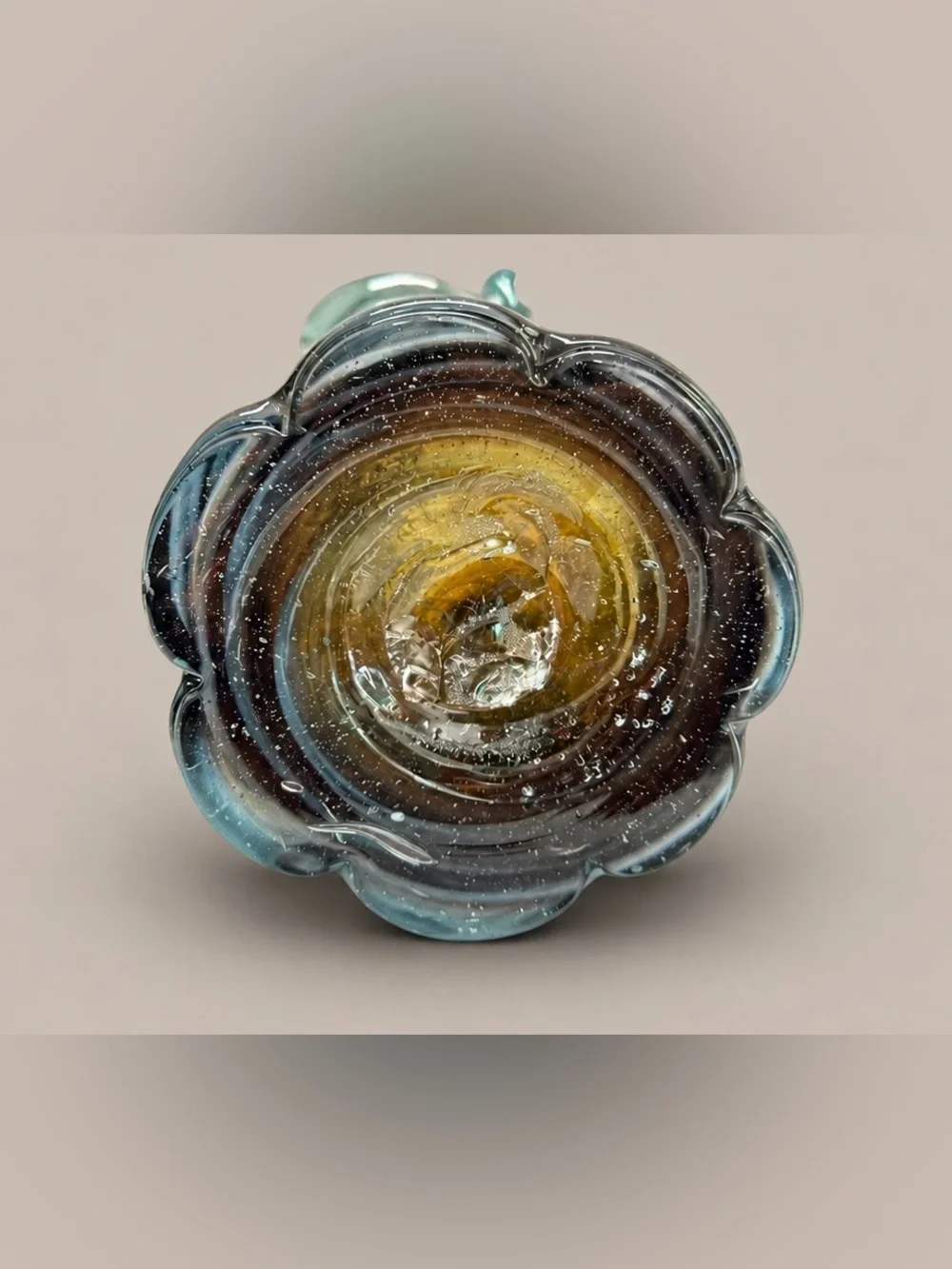 Murano Style Hand Blown Art Glass Basket Vase Blue Gray Swirl Controlled Bubble